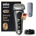 Produktbild: Braun Series 9 Pro+ Rasierer Herren Elektrisch, Elektrorasierer mit 5 Pro Rasierelementen, Langhaarschneider, Rasierer-Ladeetui PowerCase, 60 Min Laufzeit, Made in Germany, 9525s, Edelmetall