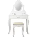 Produktbild: ML-Design Schminktisch Weiß – Frisiertisch 75x140x40 cm mit Spiegel, Hocker & 3 Schubladen, Kosmetiktisch im Landhausstil, Schminkkommode aus MDF-Holz