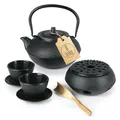 Produktbild: Lumaland Tee Set 8-teilig | 1,4 Liter Gusseiserne Teekanne Tetsubin | Stövchen aus Gusseisen | 2 Teebecher & 2 Untersetzer | Japanisches Teeset Inkl. Bambus Dosierlöffel & Edelstahl Sieb
