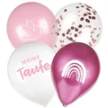 Produktbild: COLOFALLA 24 Stücke Taufe Luftballon Ballon Taufe Deko Mädchen Pink Taube Regenbogen Muster Ballon mit 2 Bänder Deko Baby Shower Geschenk (Pink)