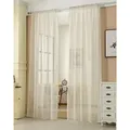 Produktbild: 2er-set Gardinen Transparent Mit Kräuselband Leinen Optik Creme 140x225 Cm - Woltu