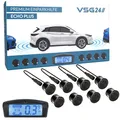 Produktbild: VSG24 Premium Kombi Einparkhilfe mit Display zum nachrüsten am Auto, PDC Parksensoren Vorne Hinten mit Stecksystem für einfachste Montage - 8 Rückfahrwarner Sensoren Parkhilfe Nachrüstsatz Schwarz