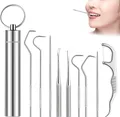 Produktbild: COOL-i ® Zahnpflege-Set Edelstahl-Zahnstocher Set – 9-teilig, wiederverwendbar & tragbar, mit Schlüsselring & Etui – ideal für Zahnreinigung, Reisen & Outdoor