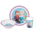 Produktbild: Disney Die Eiskönigin Kinder Geschirr-Set – Elsa & Anna 3-teilig – Teller 20 cm, Schüssel 15 cm & Becher 200 ml – Offizielles Frozen Design – leicht & kindersicher