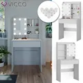 Produktbild: Schminktisch Frisiertisch Frisierkommode Laura Weiß LED 70x136 cm modern Vicco