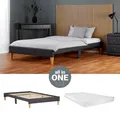 Produktbild: Bett 90x200 cm Matratze Lattenrost Polsterbett Stoff Grau Einzelbett Homestyle4u
