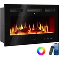 Produktbild: tectake Elektrokamin Wandkamin, App, Fernbed., Thermostat, 900/1800 W, Überhitzungsschutz, 3D-Flamme, Holz-/Glutoptik, Farbe/Helligkeit/Tempo, Fenstererkennung schwarz 91,50 cm x 43,00 cm x 12,00 cm