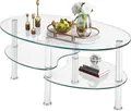 Produktbild: GOPLUS Couchtisch Glas, Glastisch Oval, Beistelltisch Sicherheitsglas, Kaffeetisch 3-Etagen-Design, Wohnzimmertisch Metallrahmen, 98 x 58 x 42 cm