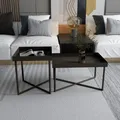Produktbild: Tischset Heinola Couchtisch 2er Set Beistelltisch Metalltisch Satztisch Wohnzimmer rechteckig Stahl Schwarz