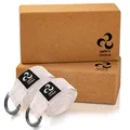 Produktbild: Natürlicher Yoga Kork Blöcke & Yogagurte - Feste und solide Yoga Blöcke. 2 Pack Cork Blocks & 2 Pack Straps. Umweltfreundlich. Übungen für Zuhause