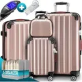 Produktbild: MONZANA® 4tlg. Kofferset mit Beautycase, Rose – M-L-XL – inkl. Schloss, Organizer & Kofferwaage – Gurt Gel-Griffe, Zwillingsrollen, Standfü...