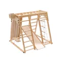 Produktbild: HOME DELUXE - Indoor Klettergerüst LIO - Kiefernholz, 121 x 112 x 121 cm, inkl. Tonieboxhalterung, Rutsche, Kletterwand und Schaukel I Kletterwand Kinder-Klettergerüst