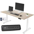 Produktbild: Yaasa Desk Essential Elektrisch Höhenverstellbarer Schreibtisch 140x80cm Eiche hell/Weiß – Schreibtisch höhenverstellbar elektrisch – Bürotisch mit digitalem Display, Kabeldurchlässen & Kabelnetz
