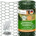 Produktbild: TTL GARDEN Hasendraht Grün 1m x 25m 25x45mm Masche Ø0,66mm PVC Beschichtet Drahtgitter mit 100 Krampen & Handschuhen
