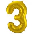 Produktbild: XL Folienballon Zahl 3 in gold, 86 cm, 1 Stück, Helium Ballon (unbefüllt)