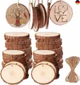 Produktbild: BetterJonny 50 Stück Holzscheiben, Rund 5-6cm Holz Log Scheiben Kit mit Loch 