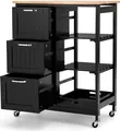 Produktbild: GOPLUS Küchenwagen mit Stauraum, Servierwagen auf Rädern mit 3 tiefen Schubladen, offenen Regalen & Herausnehmbarem Tablett, Rollwagen (Schwarz)