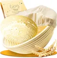 Produktbild: KRUSTENZAUBER Gärkorb zum Brotbacken rund 22cm - Rundes Gärkörbchen aus Rattan mit Gärtuch - Brot Backen Zubehör, Brotkorb, Brotbackform