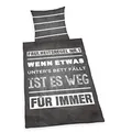 Produktbild: Herding Young Collection Bettwäsche-Set, Wendemotiv mit Spruch, Bettbezug 135 x 200 cm, Kopfkissenbezug 80 x 80 cm, Baumwolle/Renforcé, Grau