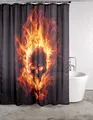 Produktbild: Sanilo Duschvorhang Totenkopf in Flammen 180 x 200 cm, hochwertige Qualität, 100% Polyester, wasserdicht, Anti-Schimmel-Effekt, inkl. 12 Duschvorhangringe