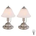 Produktbild: Nachttischlampe Antik Retro Touch ON/OFF nickel/alabasterfarbig nicht Dimmbar Nachtlicht Schreibtischlampe Fensterbank Schlafzimmer incl. 3WLED (2er Set Tischleuchte nickel incl. LED)
