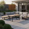 Produktbild: Gardenson Loungegarnitur, Anthrazit, Braun, Grau, Textil, 17-teilig, Akazie, Hartholz, Füllung: Polyester, L-Form, 210x75x210 cm, Tisch höhenverstellbar, UV-beständig, wetterfest, Loungemöbel, Gartenlounge-Sets
