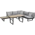 Produktbild: greemotion Gartenlounge-Set San Jose Lounge-Set Aluminium-Holz / Grau inkl. Auflagen & Tisch - Schwarz/Grau