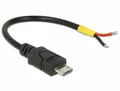 Produktbild: Delock 82697 10cm Kabel USB 2.0 Micro-B Stecker auf 2 x offene Kabelenden Strom