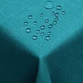 Produktbild: DecoHomeTextil Leinen Optik Tischdecke, Rechteckig 110 x 140 cm Petrol Türkis, wasserabweisend, fleckenabweisend, abwaschbar, Lotuseffekt, bügelfrei