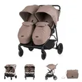 Produktbild: Chipolino Zwillingskinderwagen Top Stars, 77 cm breit, Wickeltasche, Fußsack beige braun