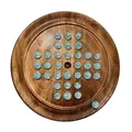 Produktbild: 22cm Diameter wooden SOLITAIRE BOARD GAME with SNOWFLAKE GLASS MARBLES