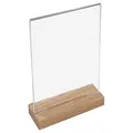 Produktbild: HMF 46944 Acryl Tischaufsteller mit Holzfuß | DIN A4 Hochformat | Glasklar