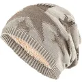 Produktbild: Compagno Sternen Wintermütze warm gefütterte Beanie Flechtmuster Einheitsgröße Mütze, Farbe:Beige