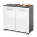 Produktbild: ORLANDO Badezimmer Waschbeckenunterschrank in Weiß Hochglanz, Pinie Grau - Bad Unterschrank Badezimmerschrank mit viel Stauraum - 60 x 57 x 30 cm (B/H/T)