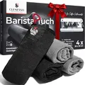 Produktbild: CLENESSO® Barista Tuch Set (4st. 30 x 30 cm) – Hochwertige Mikrofaser Geschirrtücher für Siebträger & Haushalt – mit Schlaufe & Griff-Tasche – extra saugstark & fusselfrei – Profi Barista Zubehör