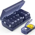 Produktbild: AUVON Tablettenbox 7 Tage Morgens Abends, Pillendose 7 Tage 2 Fächer, handlicher und feuchtigkeitsbeständiger Medikamentenbox für die Hand- oder Hosentasche, um Medikamente aufzubewahren (Dunkelblau)