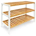 Produktbild: Relaxdays Schuhregal aus Bambus, HxBxT:54,5x70x24,5cm, 3 Ablagen für 9 Paar Schuhe, Schuhaufbewahrung, natur/weiß