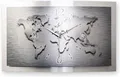 Produktbild: Kreative Feder Wanduhr 3D Designer-Wanduhr „Weltkarte“ aus gebürstetem Aluminium (3D-Wölbung, einzigartiges Zwei-Platten-Design, flüsterleises Uhrwerk)