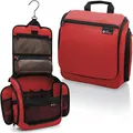 Produktbild: D&D - Kulturbeutel zum Aufhängen – Designer-Reise-Organizer für Make-up und Toilettenartikel für Damen und Herren – Hängekoffer für Kosmetik und Toilettenzubehör mit drehbarem Metallhaken Rot