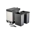 Produktbild: Aspira Ausziehbarer SMART Einbaumülleimer Edelstahl & Kunststoff, Abfalleimer, Mülleimer „Müllomatic PRO 2“ mit automatischem Auszug beim Türöffnen | Volumen: 2x 7,5L | Mülltrennsystem