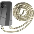 Produktbild: EAZY CASE Metall Handykette für Apple iPhone 16, Handyhülle mit Umhängeband, Silikonhülle, Metallkette für Smartphone in Gold