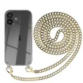 Produktbild: EAZY CASE Handykette kompatibel mit iPhone 16 Handyhülle mit Metall Umhängeband und Ersatz Kordel schwarz, Handykordel mit Schutzhülle, Stylische Kette, Metall - Gold
