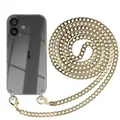 Produktbild: Handyhülle mit Metall Kette für Apple iPhone 16 Hülle Case + Wechselkordel Gold