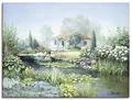 Produktbild: ARTLAND Wanddeko Leinwand Bilder Wandbild 80x60 cm Natur Landschaft Garten Teich Blumen Pflanzen Malerei Kunst L0ZS