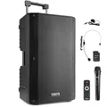 Produktbild: Vonyx VSA500-BP Partybox Bluetooth Lautsprecher Groß, 800 Watt, Akku 8 Std. Headset mit Ansteckmikrofon und UHF Mikrofon, Mobile PA Anlage Komplettset, Soundbox Bluetooth groß, USB/SD/MP3 Schwarz