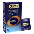 Produktbild: Durex Intensity Extra Groß XXL Kondome - Ultra dünn plus für intensive Körperwärmeübertragung - Mit Silikongleitgel befeuchtet - Ohne Latex - 8er Pack (1 x 8 Stück)