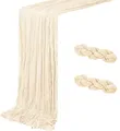 Produktbild: DROMCOM 2 Stück 90 x 300cm Beige Halbtransparenter Gaze-Tischläufer - Rustikaler Romantischer Stoff Tischdecke für Hochzeit Dekoration, Geburtstagsparty