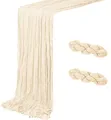 Produktbild: 2 Stück 90 x 300cm Beige Seihtuch-Tischläufer lang Rustikaler Gaze-Tischläufe...