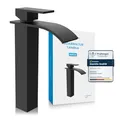Produktbild: Bächlein Badarmatur Tamina hoch in Wasserfall-Design, extra hoher Einhebelmischer mit Montage-Set für Aufsatzwaschbecken, Bad Wasserhahn Matt Schwarz