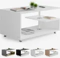 Produktbild: CASARIA® Couchtisch Weiß Holz mit Stauraum 95x55cm Edelstahl Füße Höhenverstellbar Ablage Modern Rechteckig Beistelltisch Wohnzimmer Couch Sofa Tisch